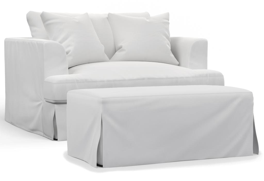 Slipcovered Chair Ottoman Throw Pillows White